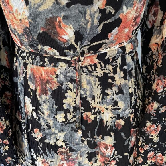 Free People Mini Dress Sz XS Heart Of Gold Dark Floral Boho Bell Sleeve Fairy - Picture 13 of 16